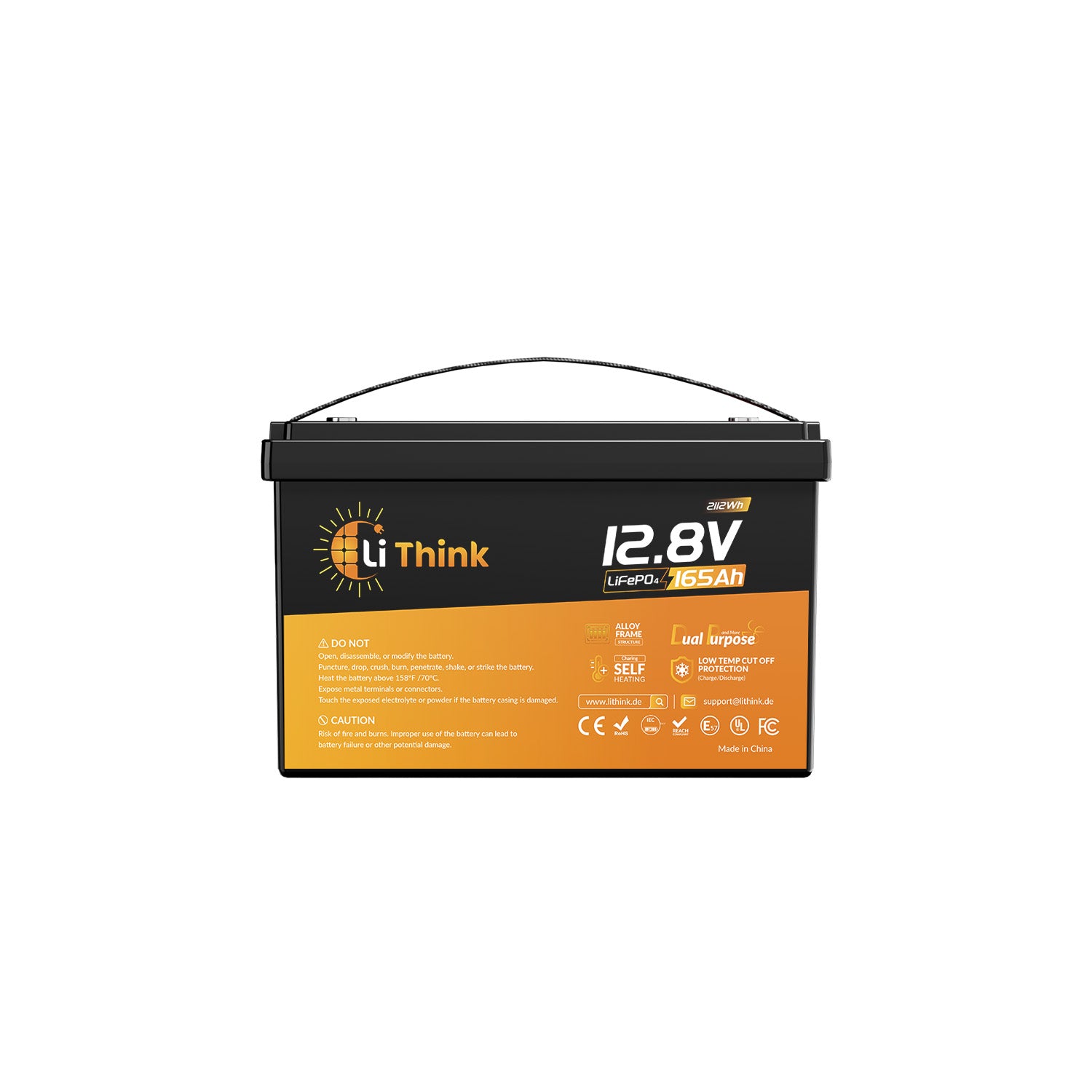 LiThink 12V 165Ah LiFePO4-akku, monikäyttöinen, 200A BMS -litiumakku matkailuautoon, uistelumoottoriin ja perämoottoriin
