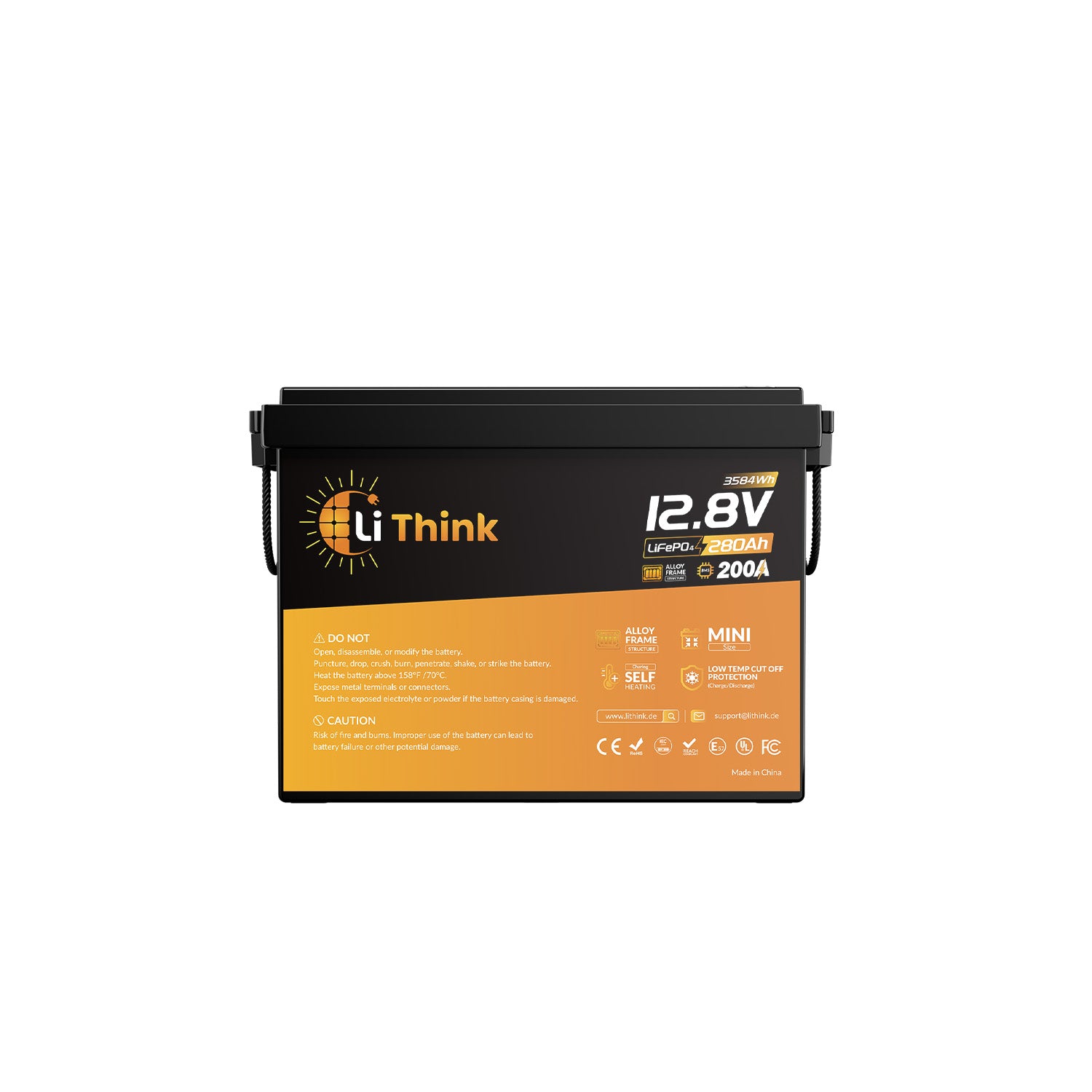 Lithink 12V 280Ah Super Mini Pro LiFePO4-akku EVE-kennoilla LF280K-V3, 200A BMS, Bluetooth ja itselämmitys – uistelumoottoriin, matkailuautoon ja aurinkojärjestelmään