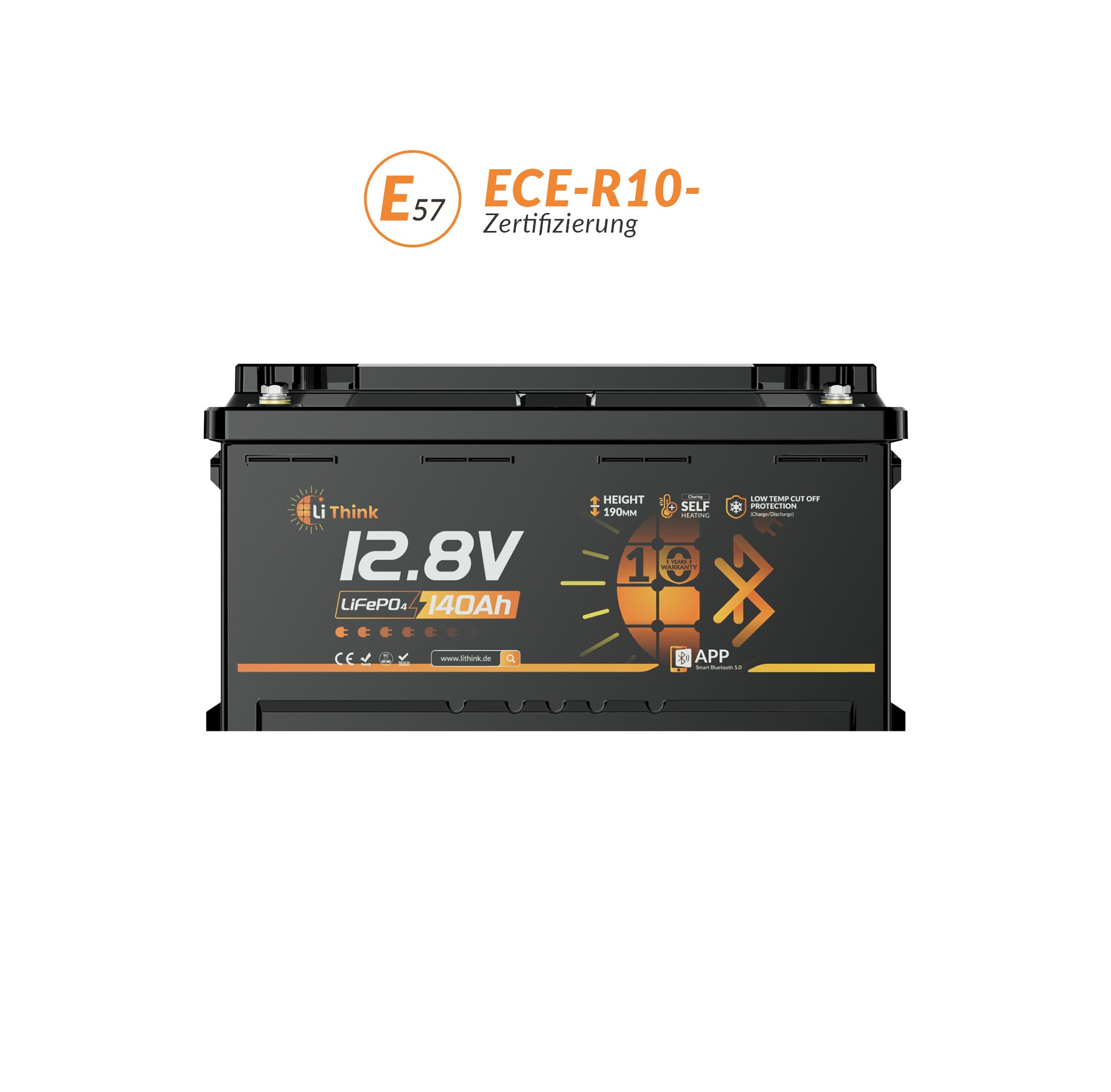 Lithink 12V 140Ah H190 LiFePO4 Batterie mit Bluetooth & Selbstheizung – DIN H8 für Wohnmobil-Untersitz