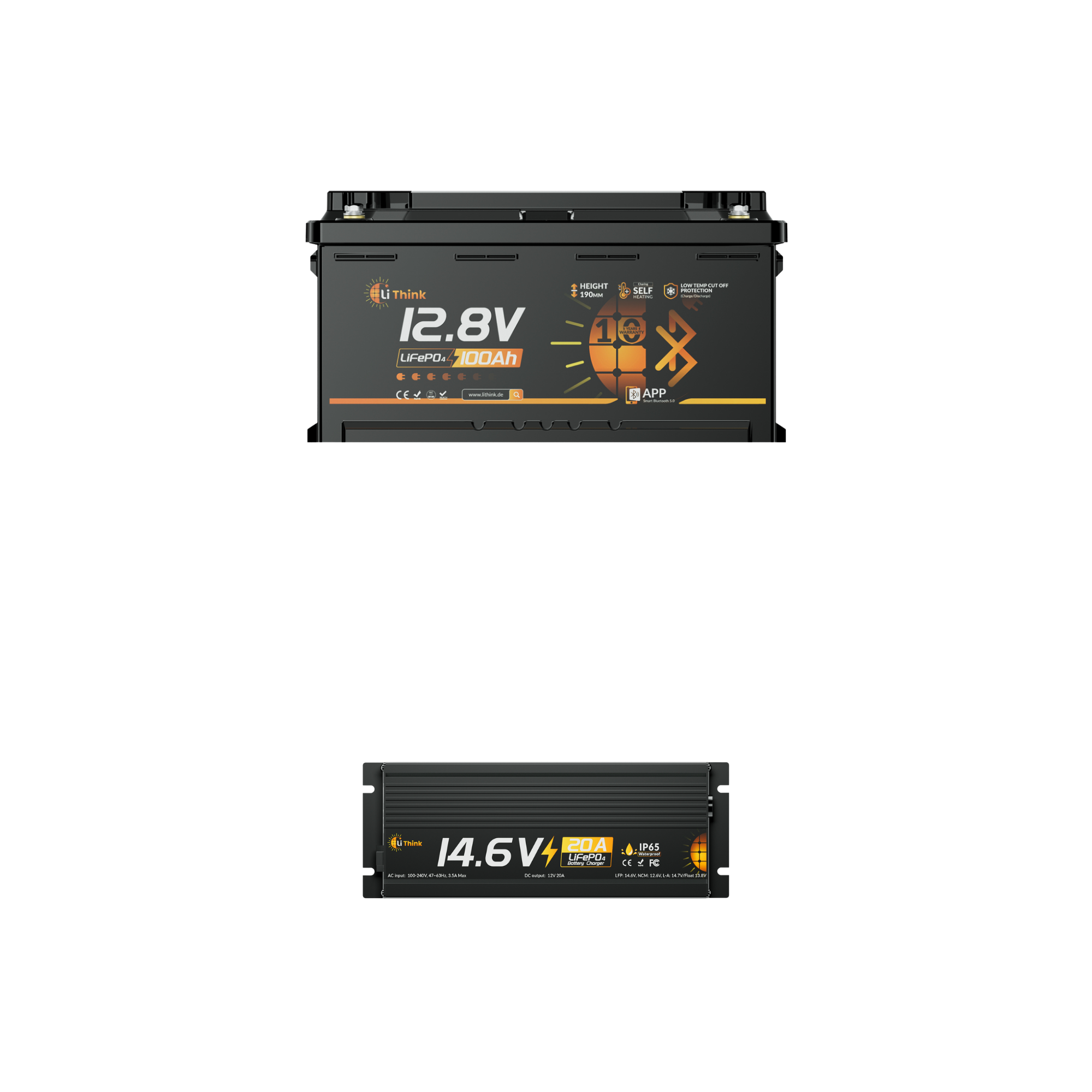 Lithink 12V 100Ah H190 LiFePO4 batteria con Bluetooth e autoriscaldamento – DIN H8 per sottosedile camper