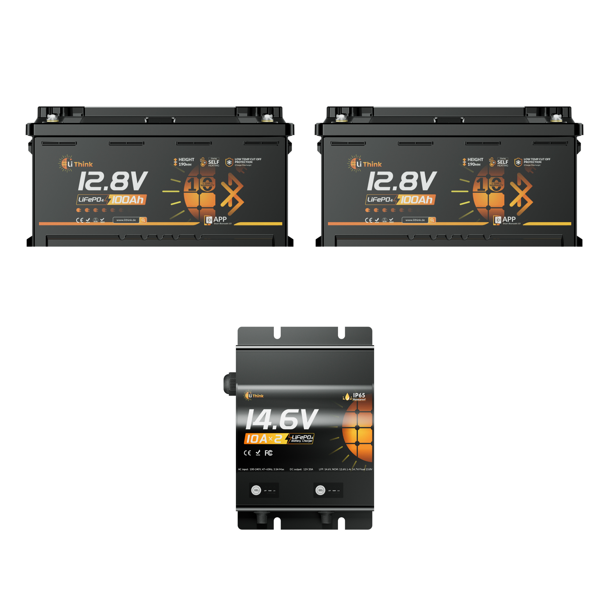 Lithink 12V 100Ah H190 LiFePO4 Batterie mit Bluetooth & Selbstheizung – DIN H8 für Wohnmobil-Untersitz