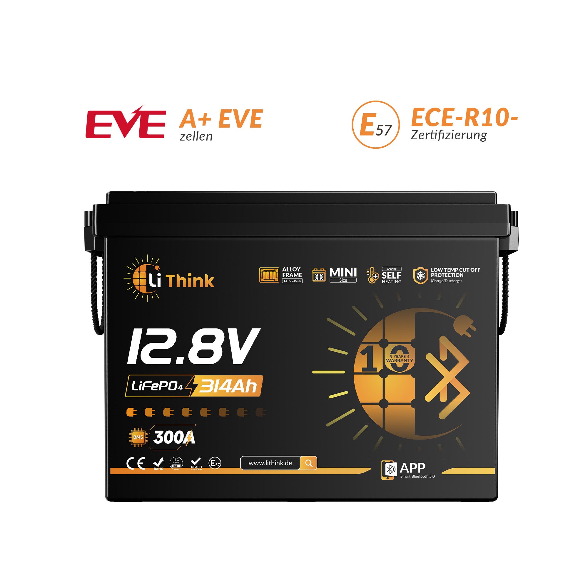 Lithink 12V 314Ah Mini Pro LiFePO4 Batterie mit EVE-Zellen, Bluetooth & Selbstheizung – für Trolling Motor, Wohnmobil & Solaranlage