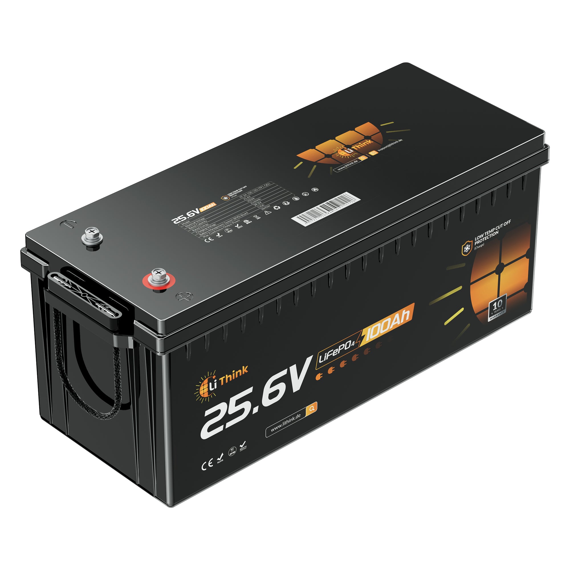 Lithink 24V 100Ah LiFePO4-batteri med djupurladdningsskydd & köldskydd – för trollingmotor, husbil & solcellsanläggning