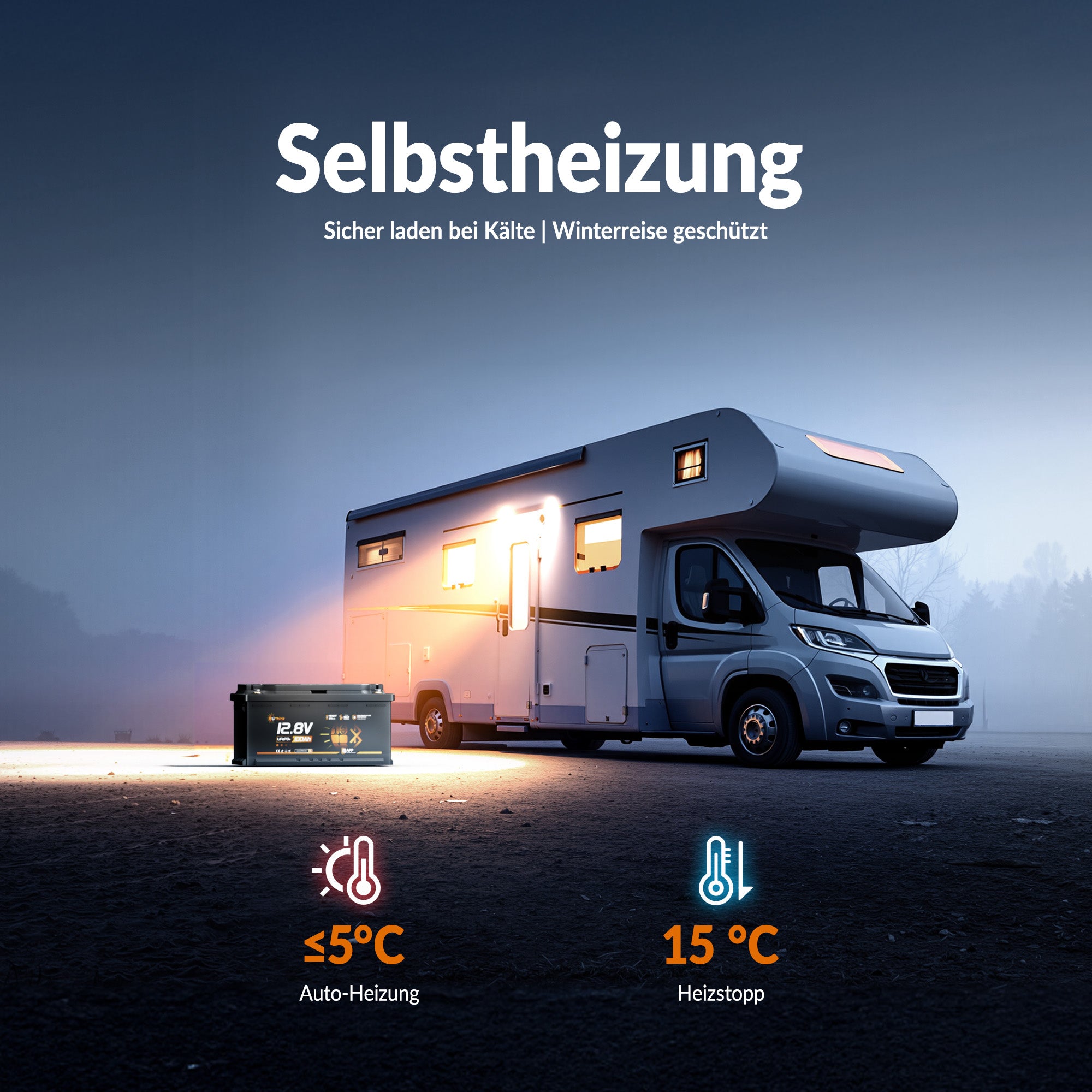 Lithink 12V 100Ah H190 LiFePO4 Batterie mit Bluetooth & Selbstheizung – DIN H8 für Wohnmobil-Untersitz