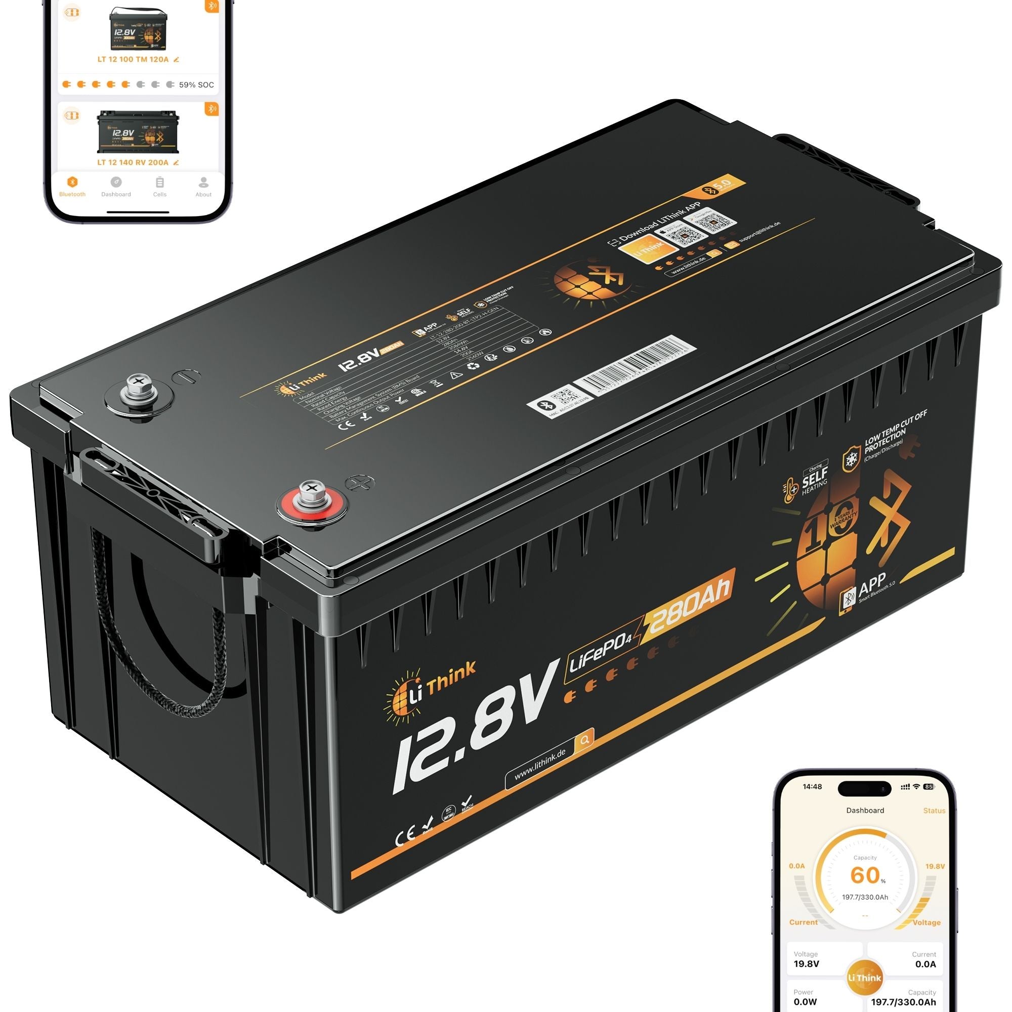 Lithink 12V 280Ah Pro LiFePO4 Batterie mit EVE-Zellen, Bluetooth & Selbstheizung – für Trolling Motor, Wohnmobil & Solaranlage