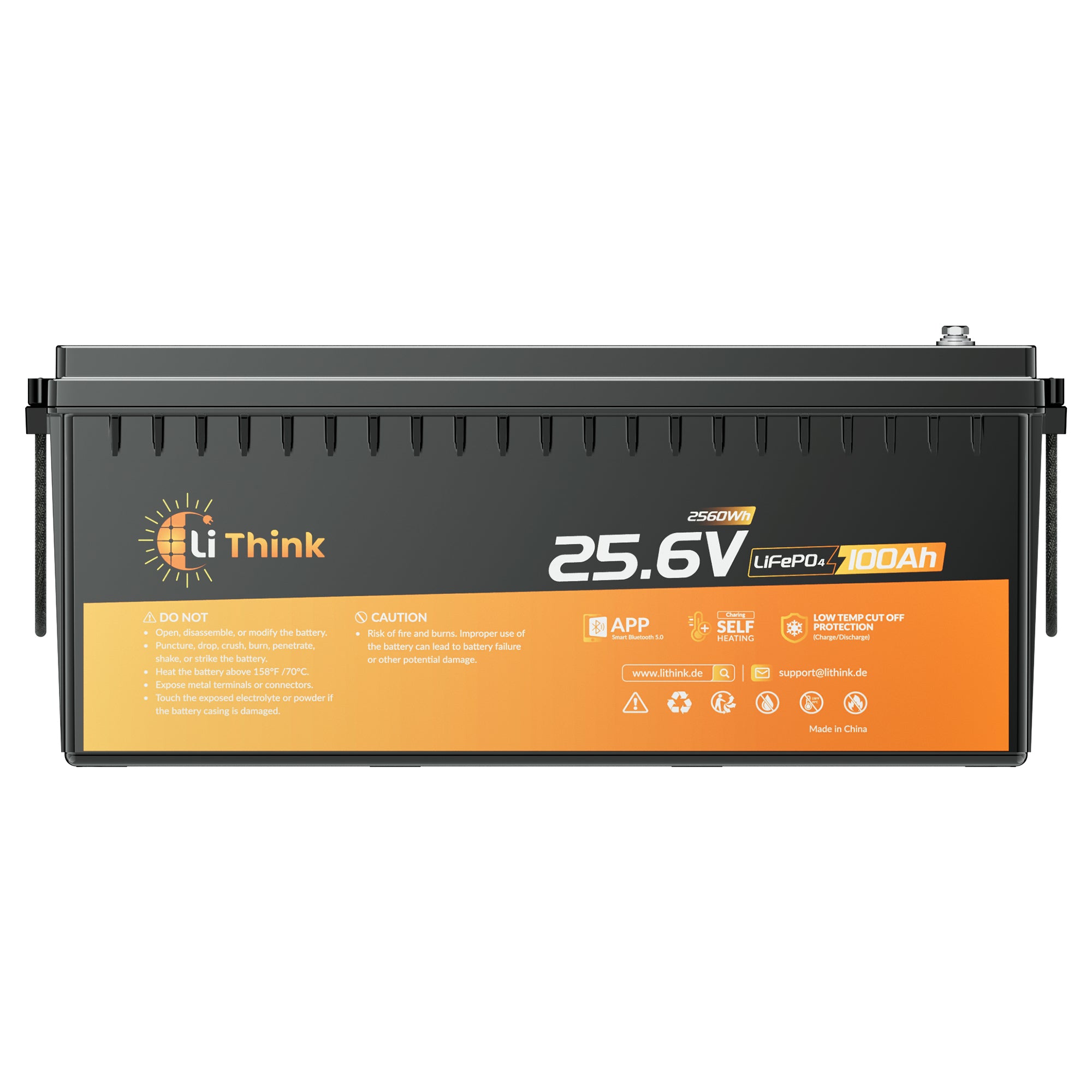 Lithink 24V 100Ah LiFePO4-batteri med Bluetooth och självuppvärmning – för trollingmotor, husbil och solcellsanläggning
