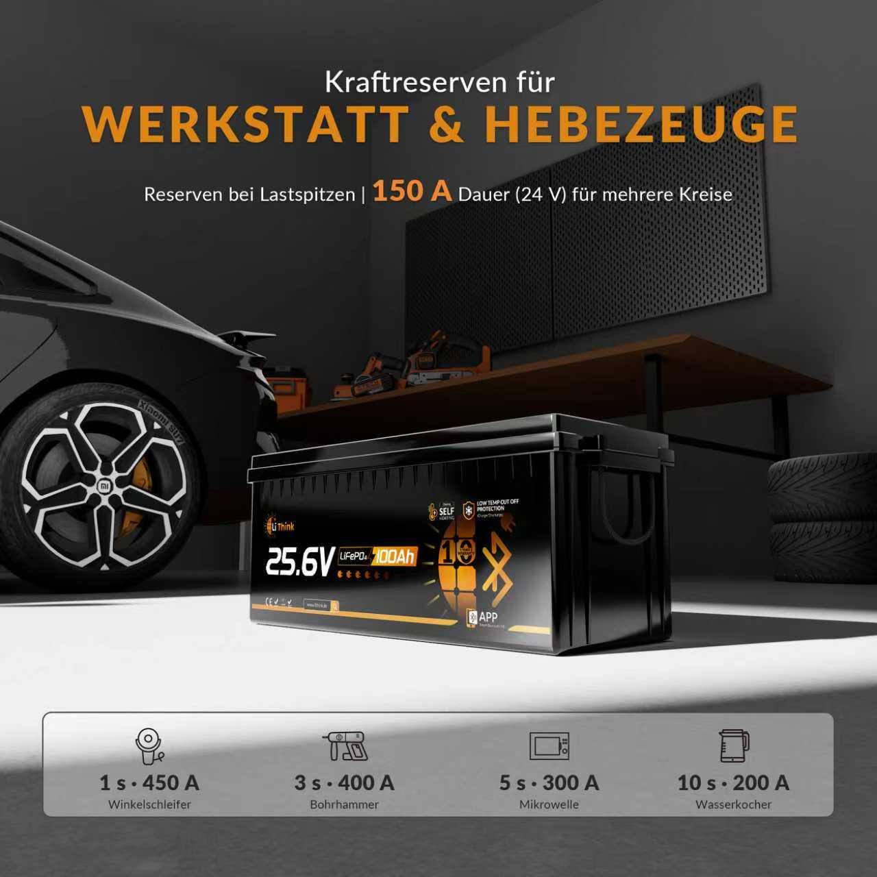 Lithink 24V 100Ah LiFePO4 Batterie mit Bluetooth & Selbstheizung, 150A BMS – für Trolling Motor, Wohnmobil & Solaranlage