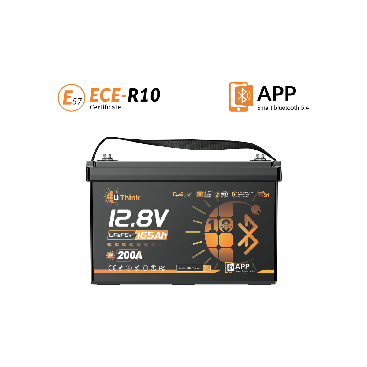 Lithink 12V 165Ah LiFePO4 Batterie mit 200A BMS, Bluetooth & Selbstheizung – für Trolling Motor, Wohnmobil & Solaranlage
