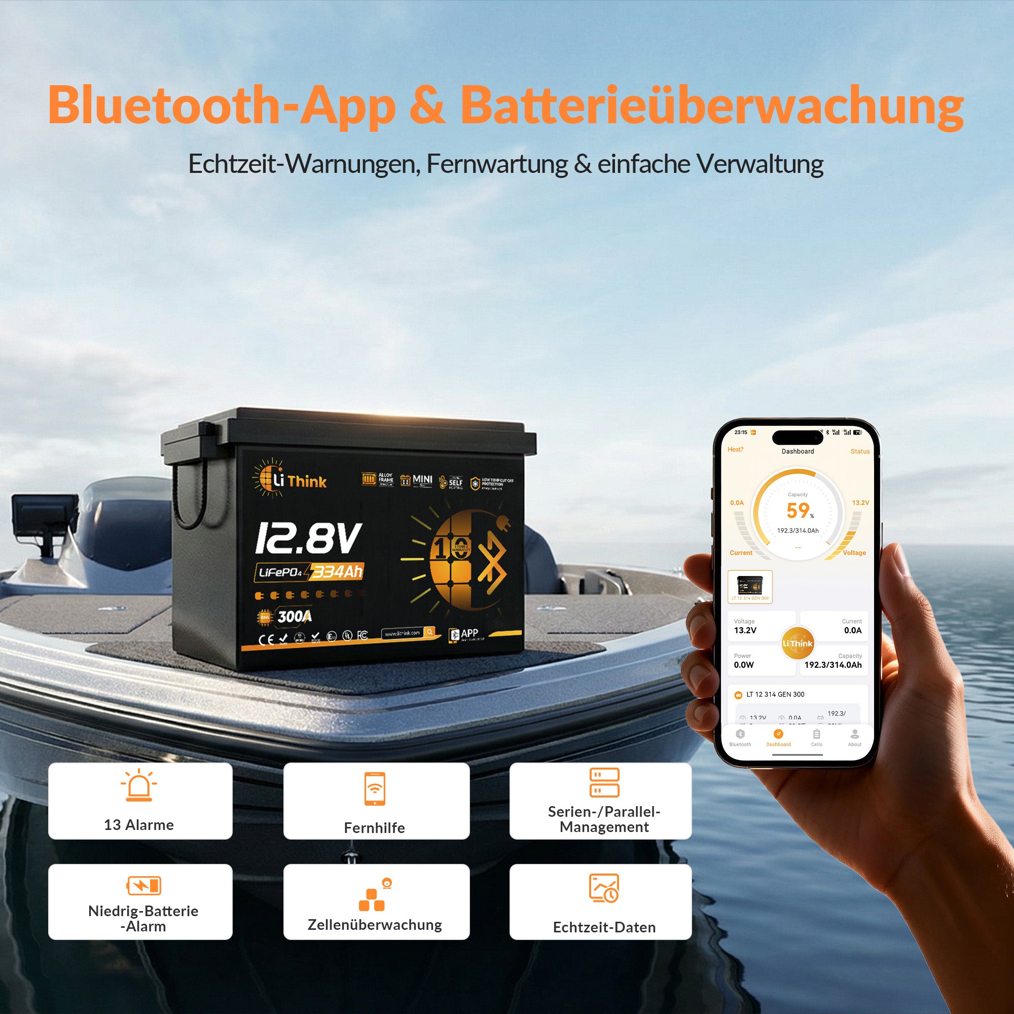 Lithink 12V 334Ah Mini Pro LiFePO4 Battery with EVE Cells LF334, 300A BMS, Bluetooth & Self-Heating – for Trolling Motor, RV & Solar System