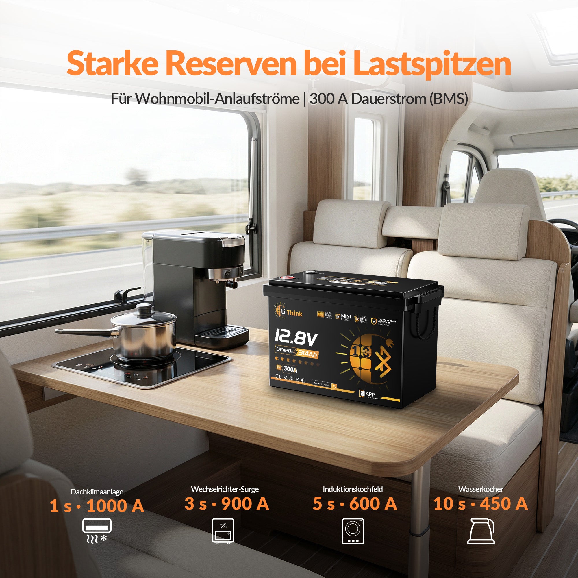 Lithink 12V 314Ah Mini Pro Bateria LiFePO4 com células EVE, Bluetooth e autoaquecimento – para motor de trolling, autocaravana e instalação solar