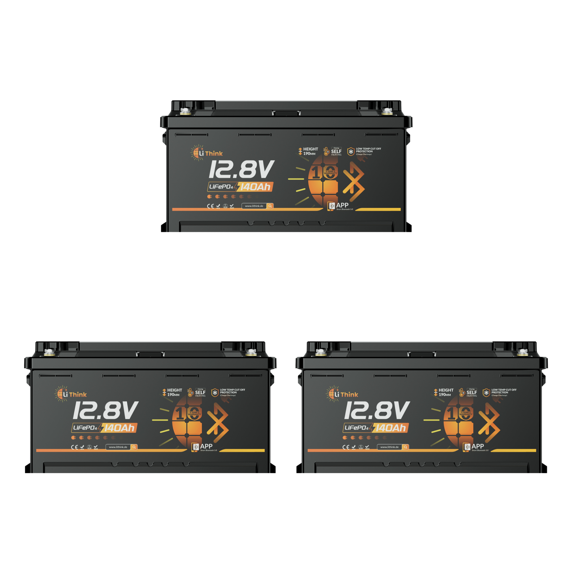 Lithink 12V 140Ah H190 LiFePO4 Batterie mit Bluetooth & Selbstheizung – DIN H8 für Wohnmobil-Untersitz
