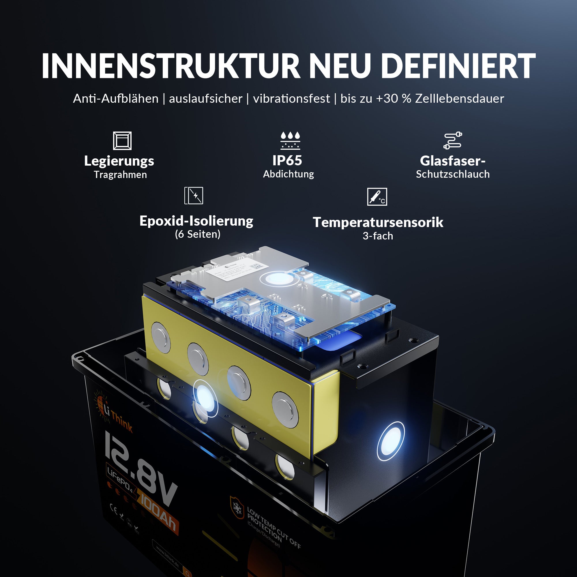 Lithink 12V 100Ah LiFePO4 Batterie mit Tiefentladung & Kälteschutz – für Trolling Motor, Wohnmobil & Solaranlage