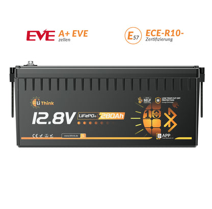 Lithink 12V 280Ah Pro LiFePO4 Batteria con celle EVE, Bluetooth e riscaldamento integrato – per motore di traina, camper e impianto solare