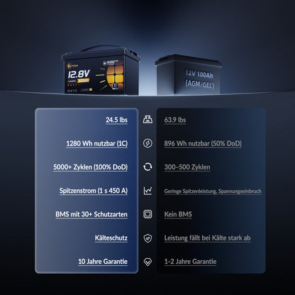 Lithink 12V 100Ah LiFePO4 Batterie mit Tiefentladung & Kälteschutz – für Trolling Motor, Wohnmobil & Solaranlage
