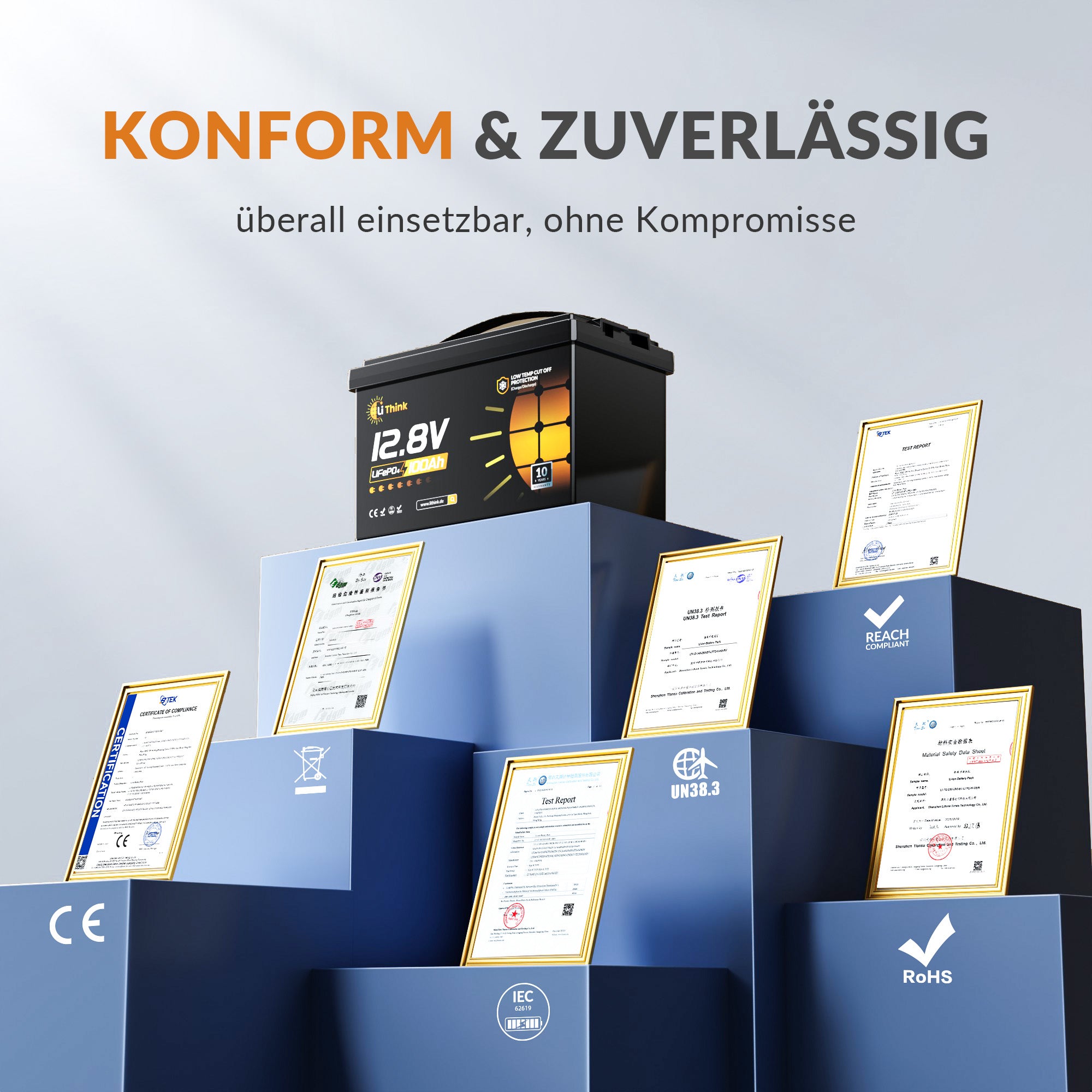 Lithink 12V 100Ah LiFePO4 Batterie mit Tiefentladung & Kälteschutz – für Trolling Motor, Wohnmobil & Solaranlage