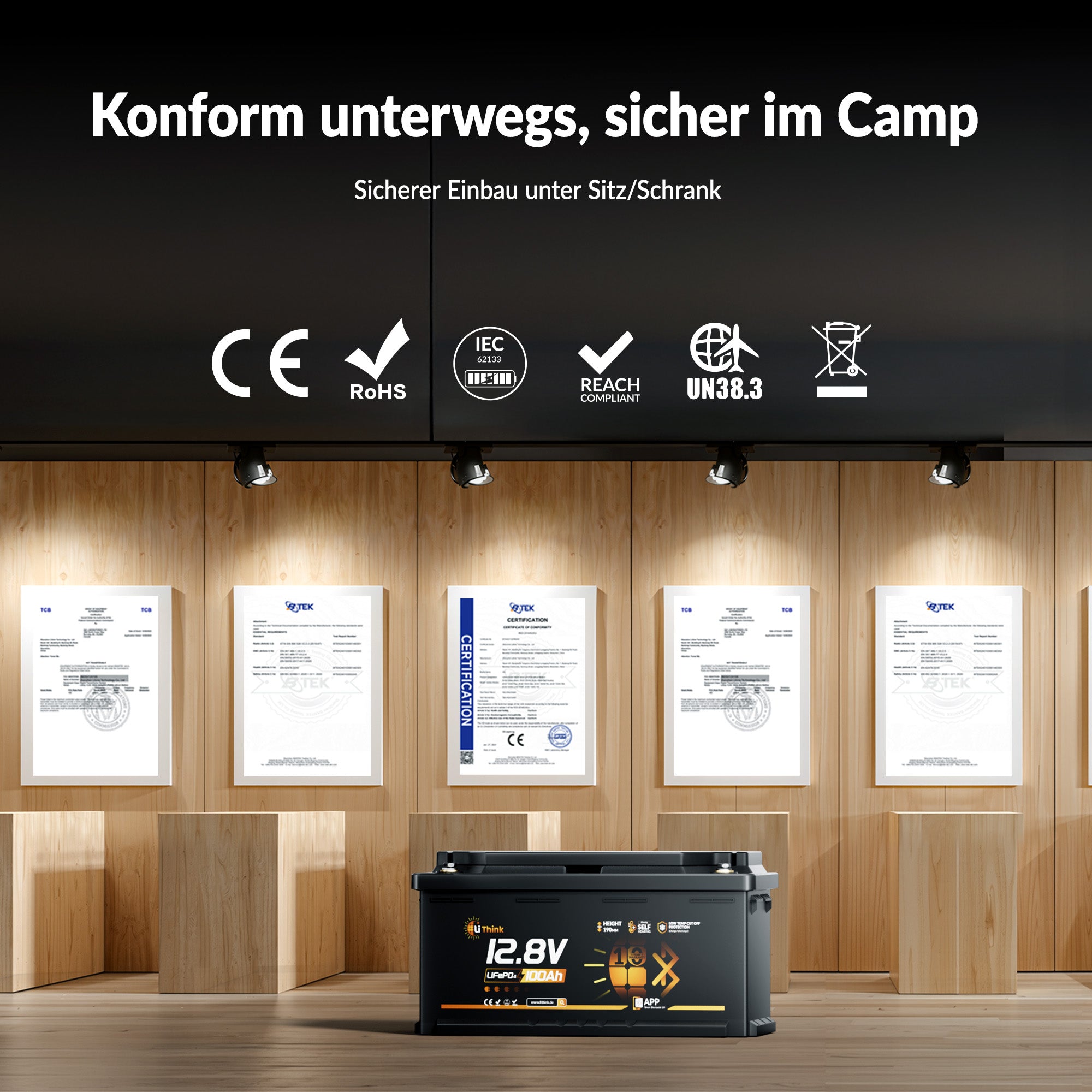 Lithink 12V 100Ah H190 LiFePO4 Batterie mit Bluetooth & Selbstheizung – DIN H8 für Wohnmobil-Untersitz