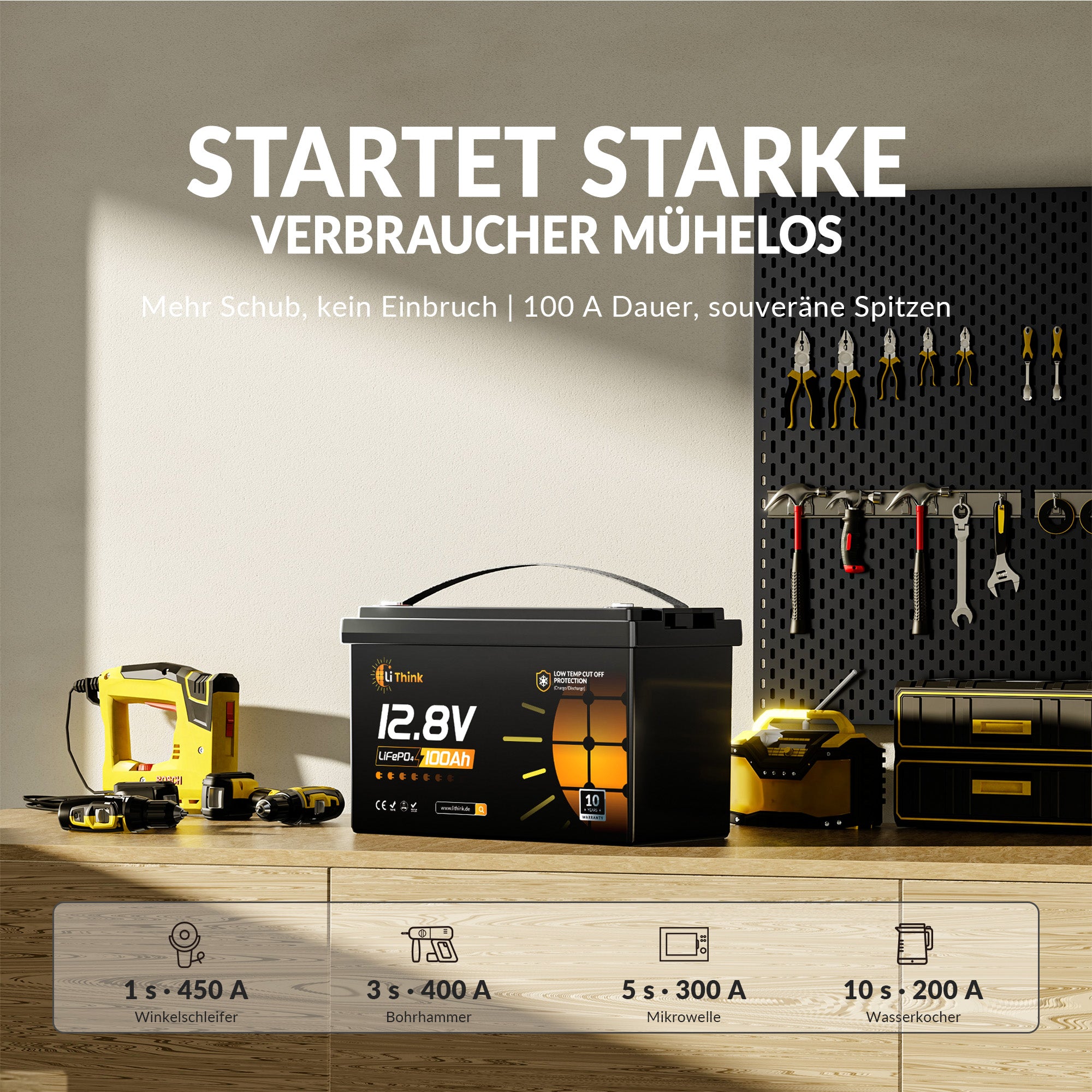 Lithink 12V 100Ah LiFePO4 Batterie mit Tiefentladung & Kälteschutz – für Trolling Motor, Wohnmobil & Solaranlage