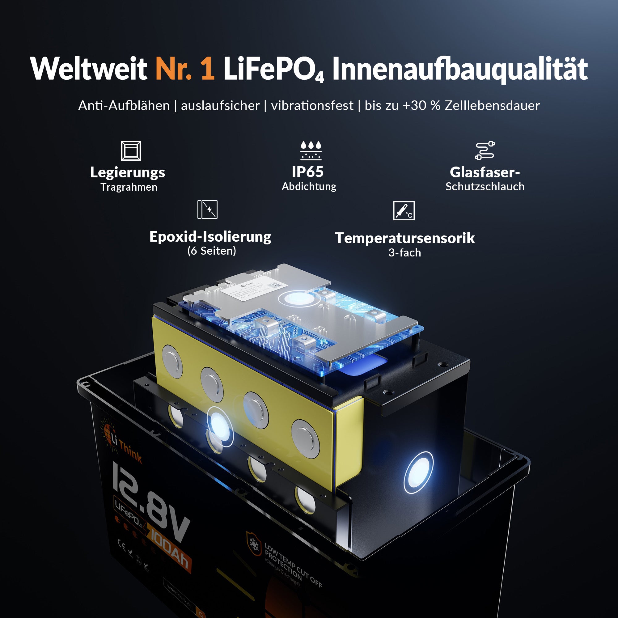 Lithink 12V 100Ah LiFePO4 Batterie mit Tiefentladung & Kälteschutz – für Trolling Motor, Wohnmobil & Solaranlage