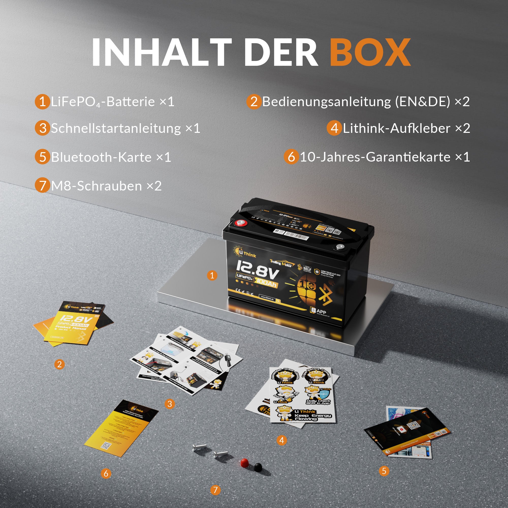 Lithink 12V 100Ah TM LiFePO4 Batterie mit Bluetooth & Selbstheizung – für Trolling Motor