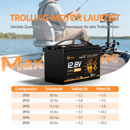 Lithink 12V 100Ah TM LiFePO4 Batterie mit Bluetooth & Selbstheizung – für Trolling Motor