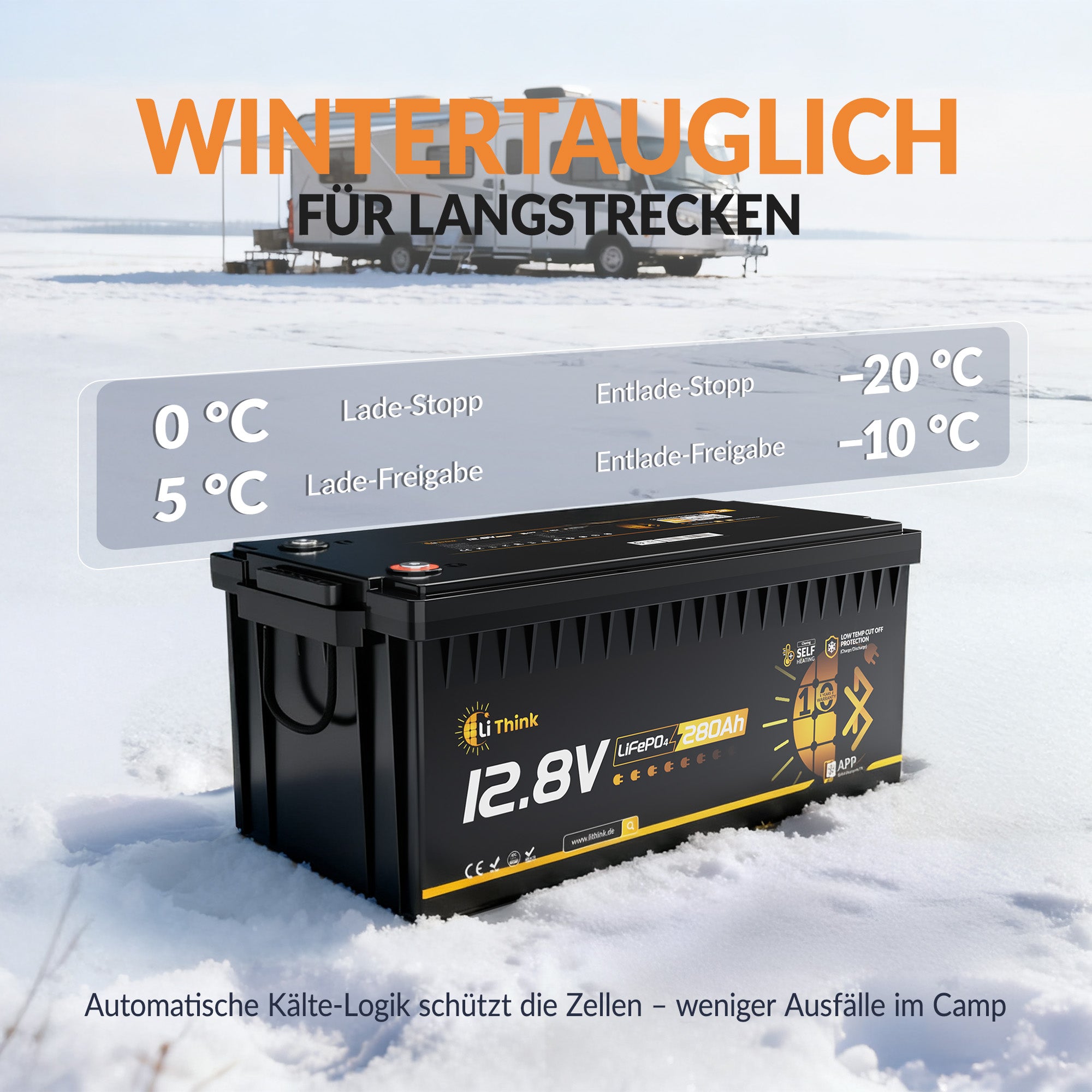 Lithink 12V 280Ah LiFePO4 Batterie mit Bluetooth & Selbstheizung – für Trolling Motor, Wohnmobil & Solaranlage