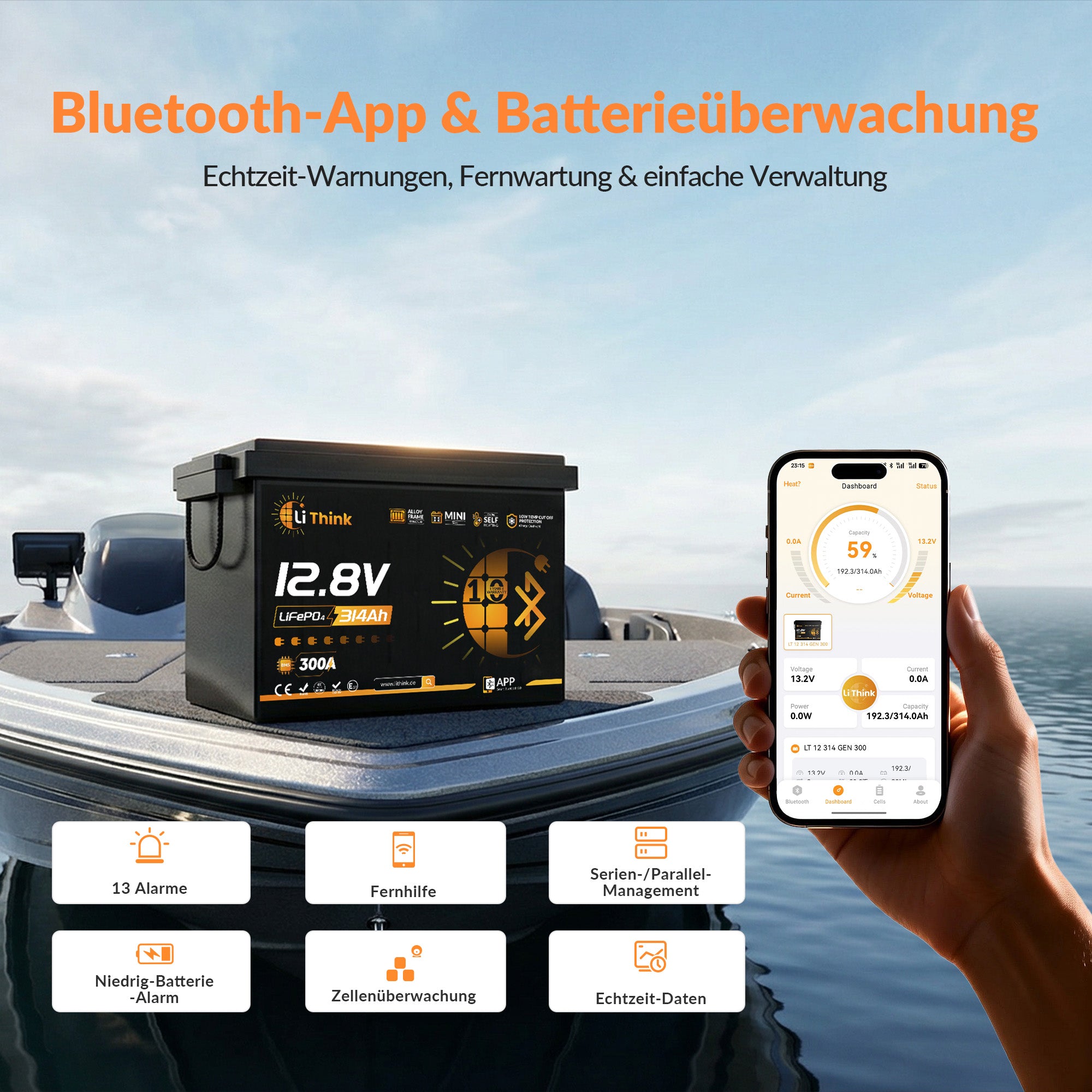 Lithink 12V 314Ah Mini Pro LiFePO4 Batterie mit EVE-Zellen, Bluetooth & Selbstheizung – für Trolling Motor, Wohnmobil & Solaranlage