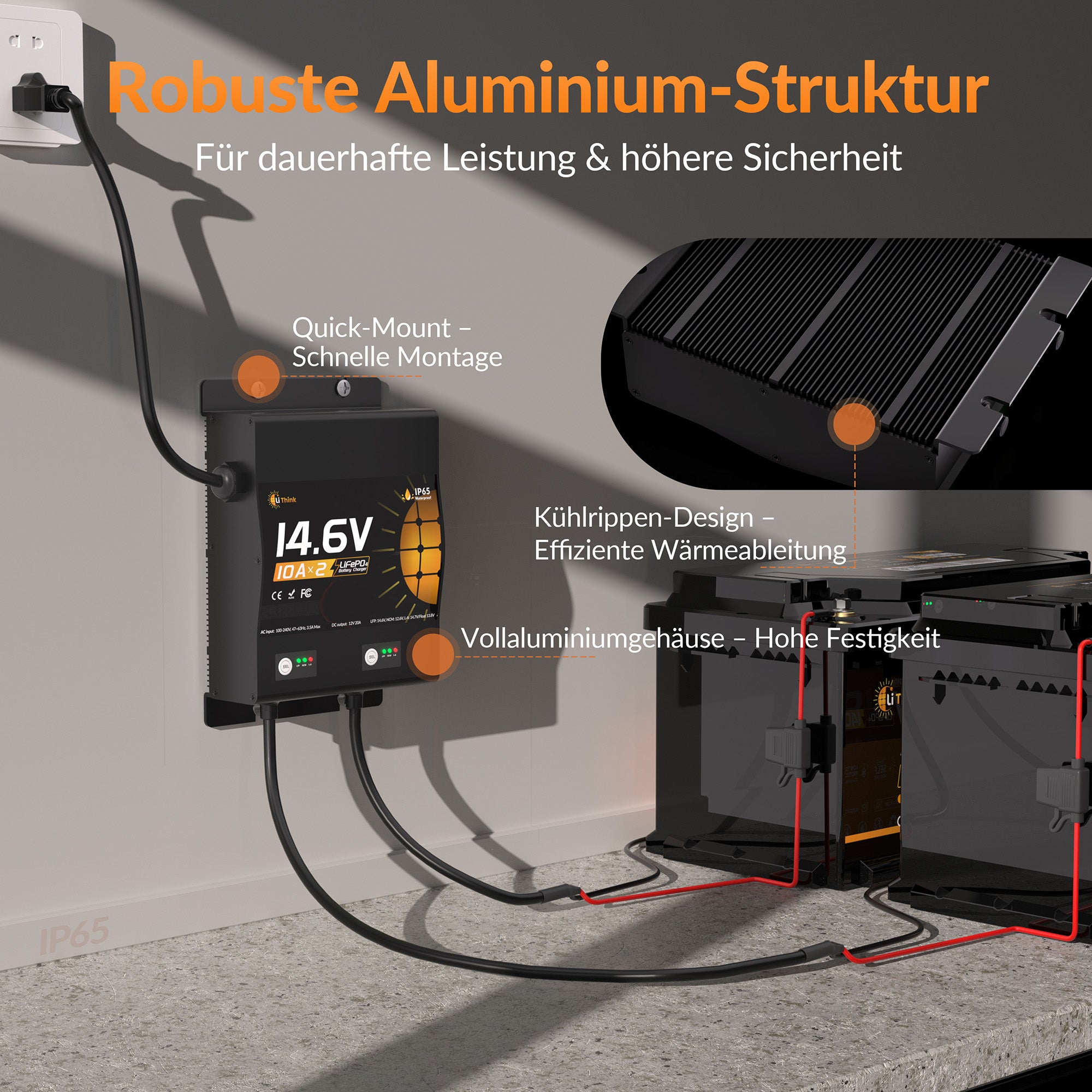 Lithink 14.6V 10A Wasserdichtes Doppelladegerät – für LiFePO₄, NCM und Blei-Batterien