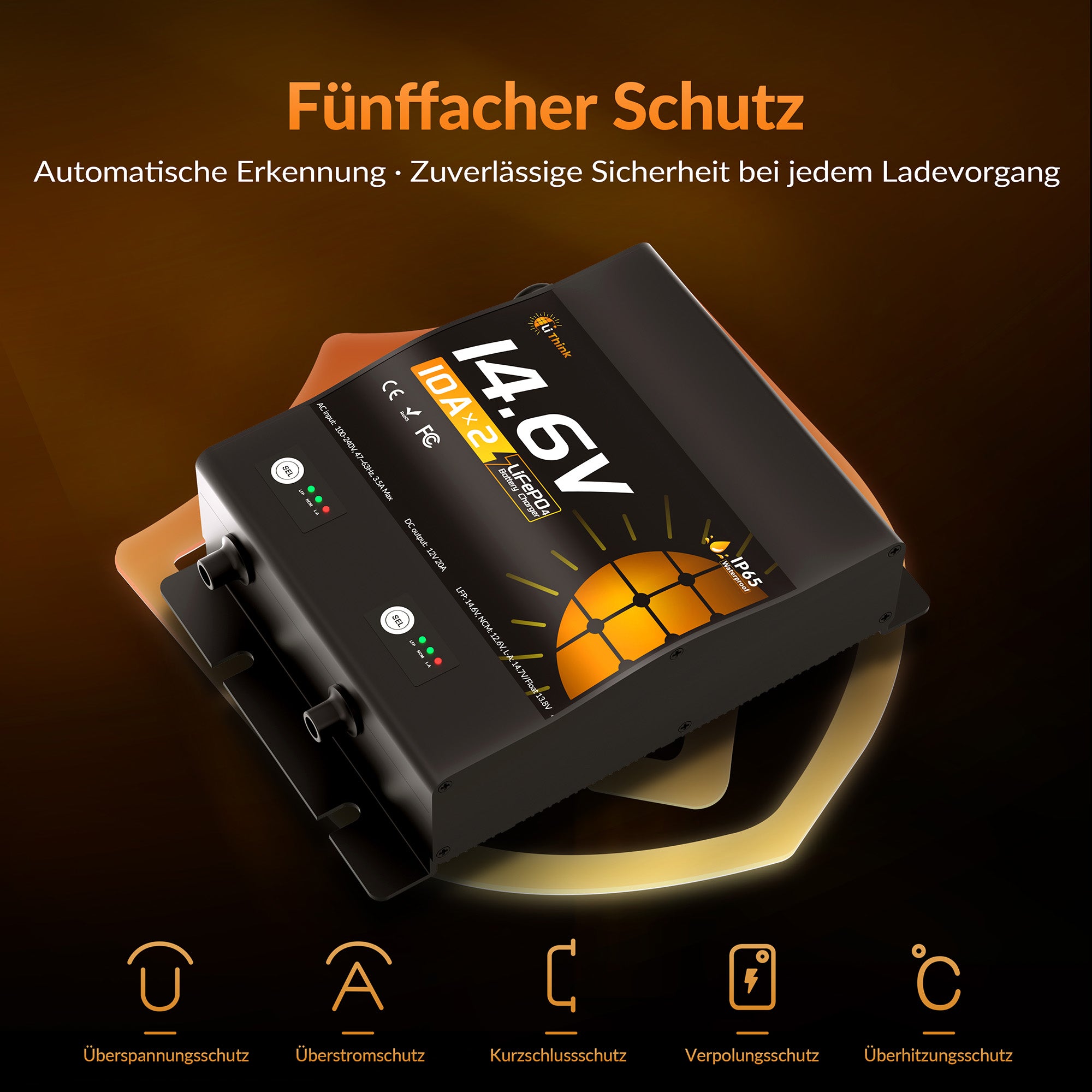 Lithink 14.6V 10A Wasserdichtes Doppelladegerät – für LiFePO₄, NCM und Blei-Batterien