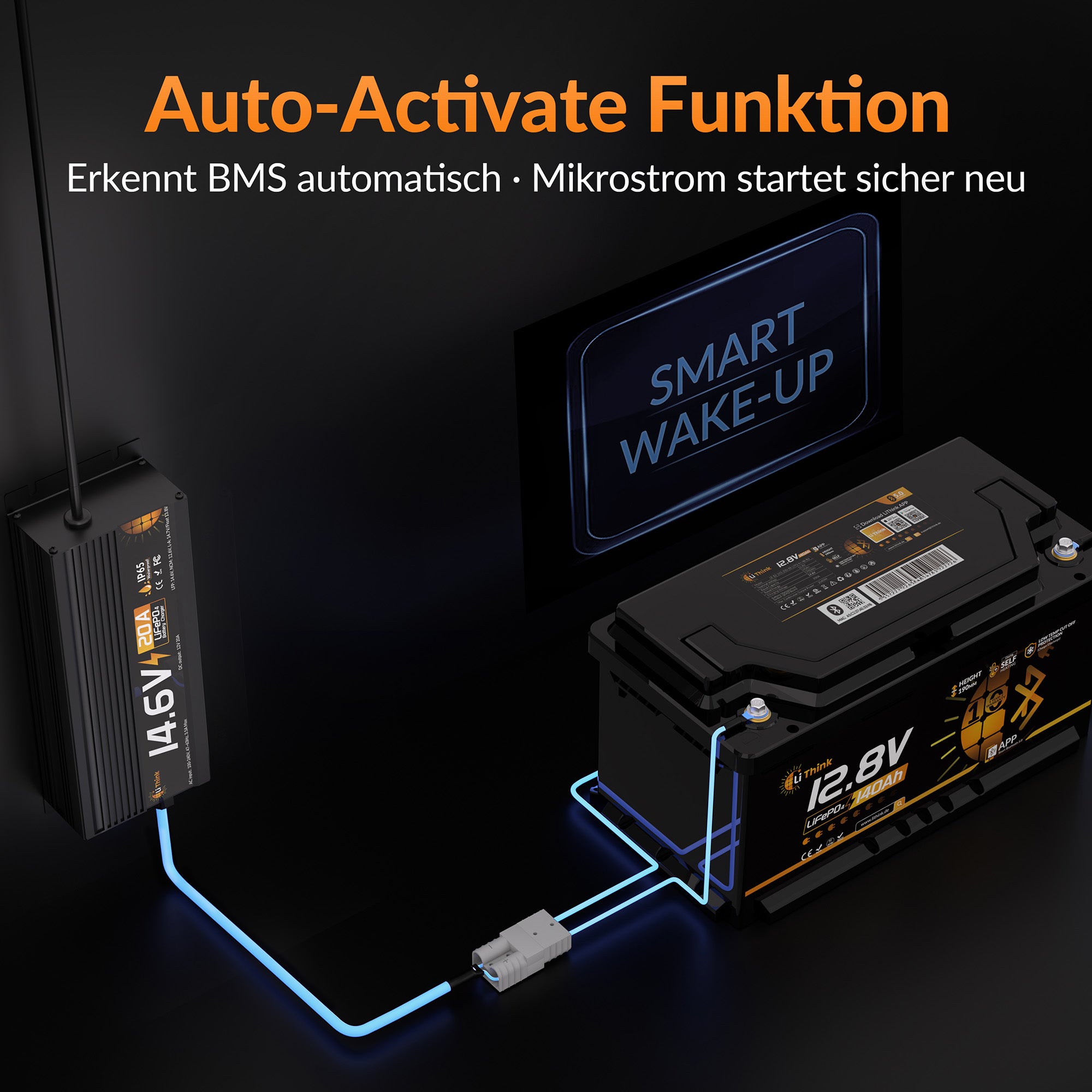 Lithink 14.6V 20A Wasserdichtes Schnellladegerät – für LiFePO₄, NCM und Blei-Batterien