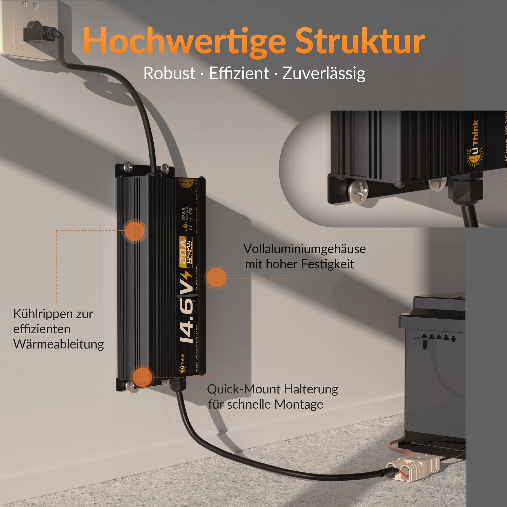 Lithink 14.6V 20A Wasserdichtes Schnellladegerät – für LiFePO₄, NCM und Blei-Batterien