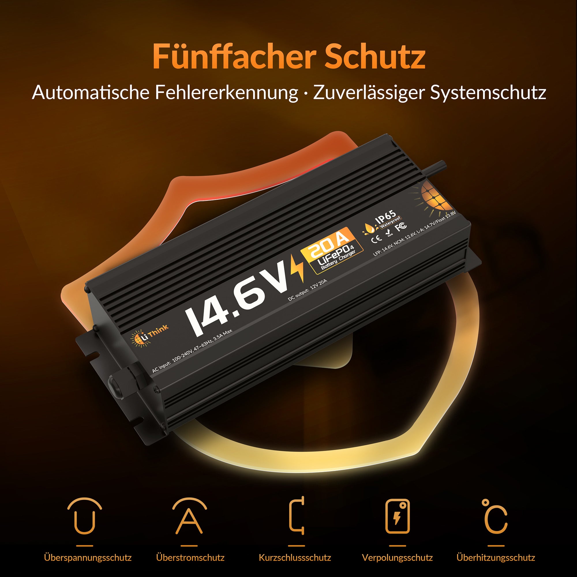 Lithink 14.6V 20A Wasserdichtes Schnellladegerät – für LiFePO₄, NCM und Blei-Batterien