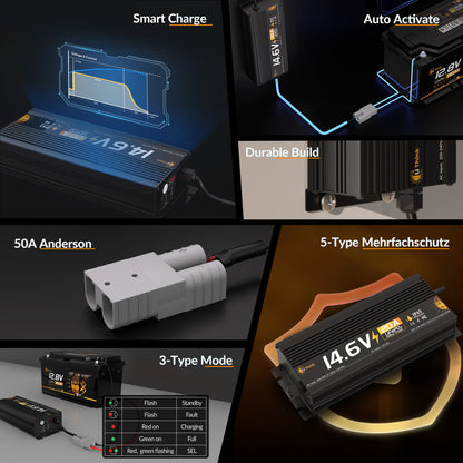 Lithink 14.6V 20A Wasserdichtes Schnellladegerät – für LiFePO₄, NCM und Blei-Batterien