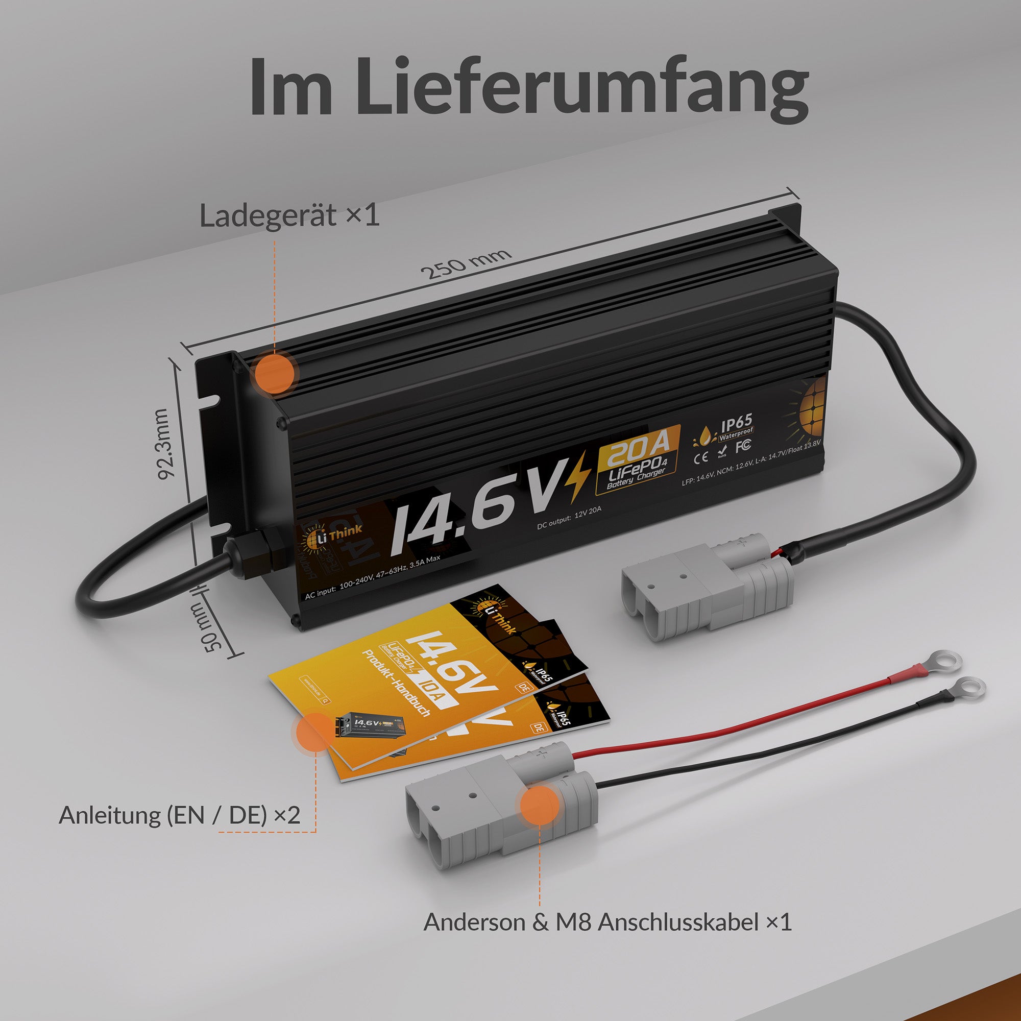 Lithink 14.6V 20A Wasserdichtes Schnellladegerät – für LiFePO₄, NCM und Blei-Batterien