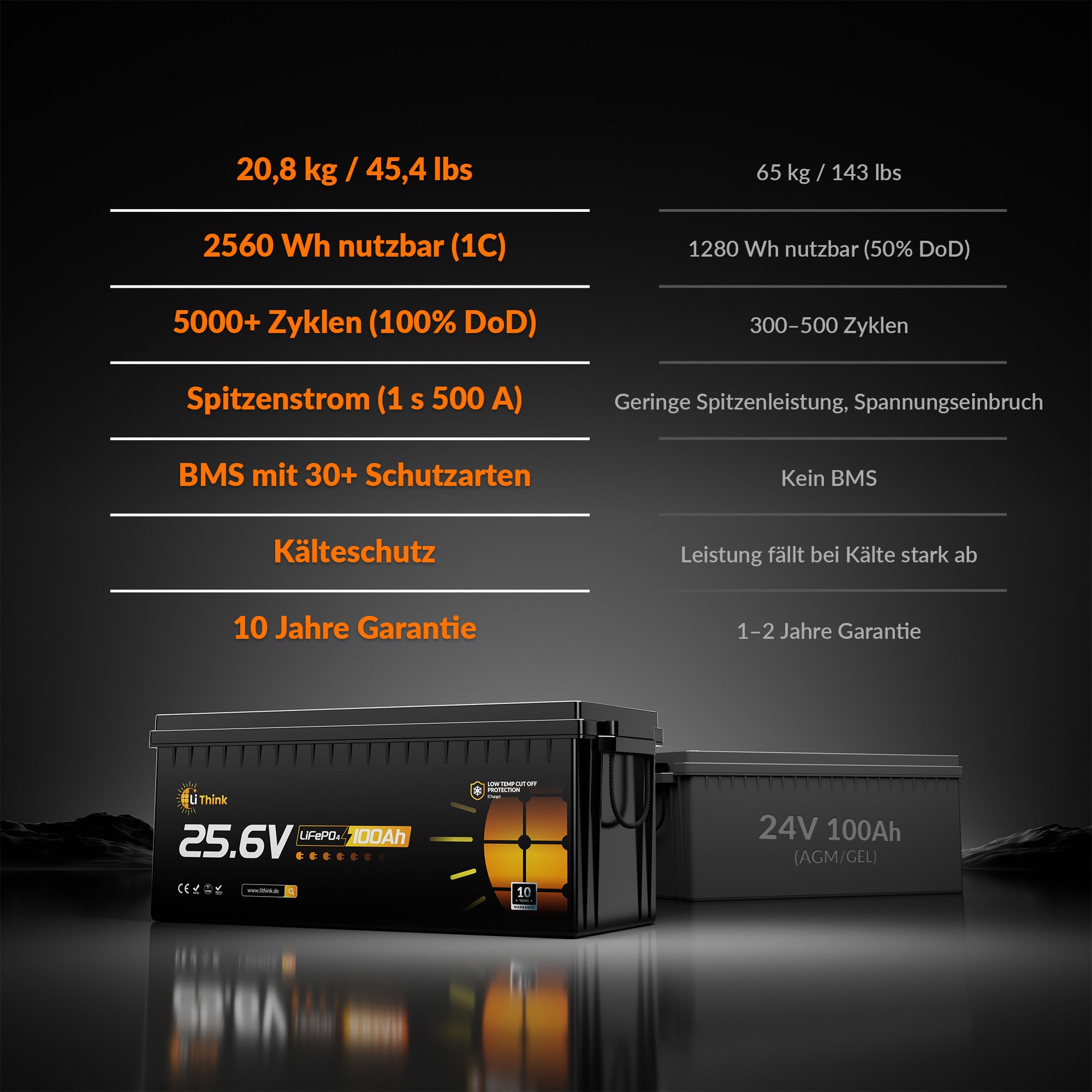 Lithink 24V 100Ah LiFePO4 Batterie mit Tiefentladung & Kälteschutz – für Trolling Motor, Wohnmobil & Solaranlage