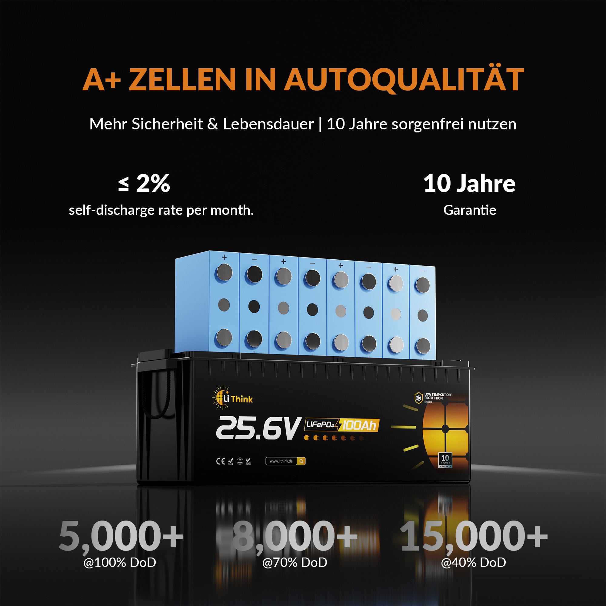 Lithink 24V 100Ah LiFePO4 Batterie mit Tiefentladung & Kälteschutz – für Trolling Motor, Wohnmobil & Solaranlage