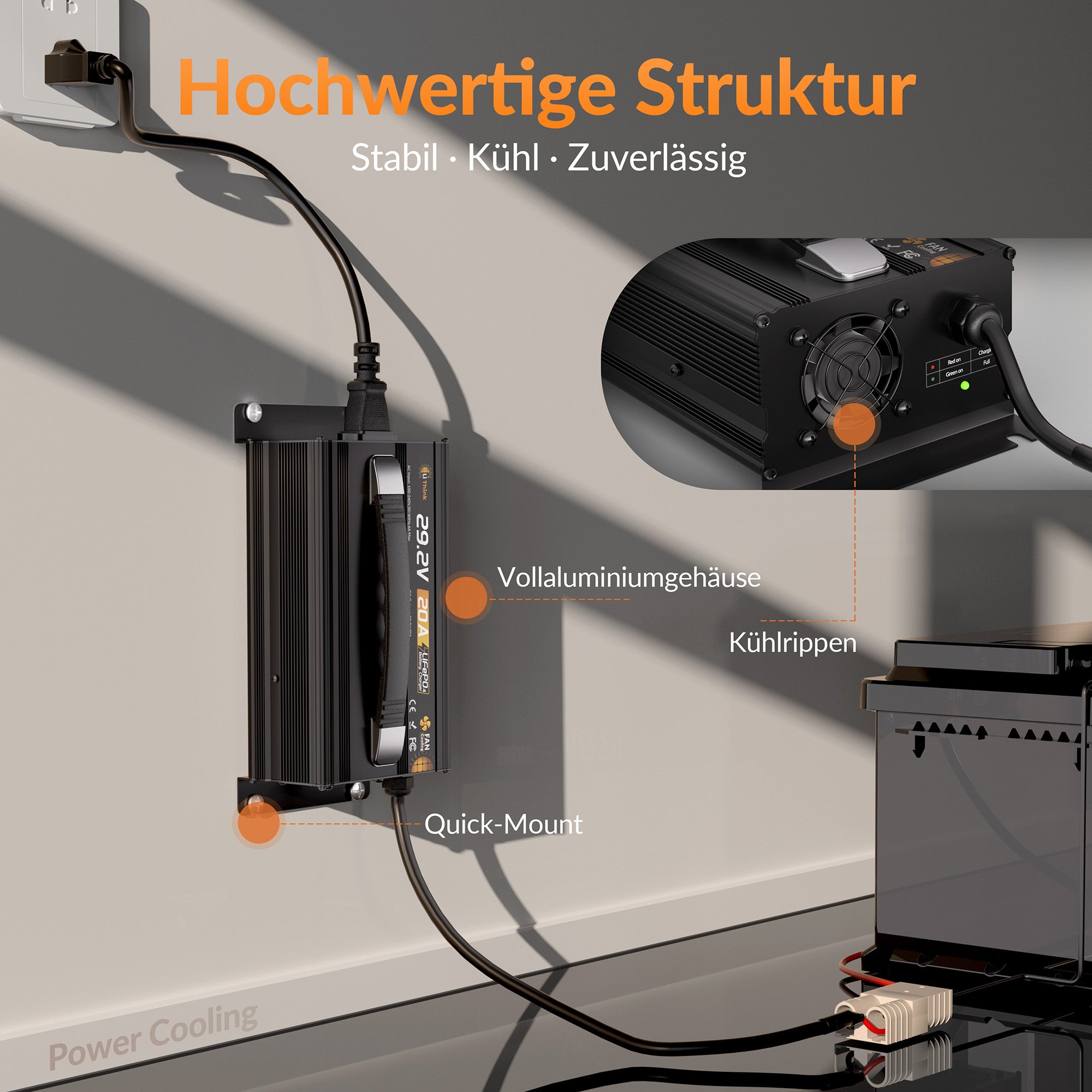 Lithink 29.2V 20A Ladegerät mit aktivem Lüfter – für LiFePO₄, NCM und Blei-Batterien