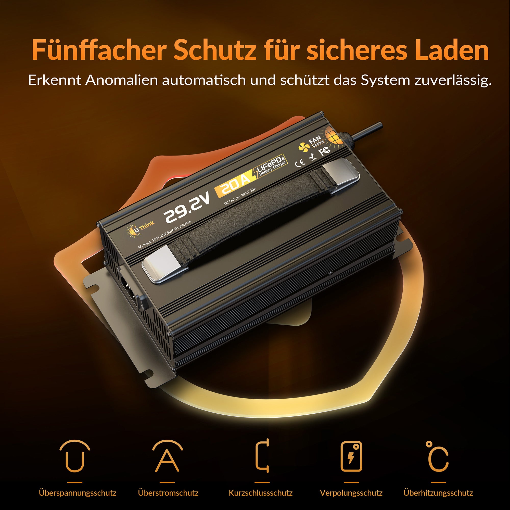 Lithink 29.2V 20A Ladegerät mit aktivem Lüfter – für LiFePO₄, NCM und Blei-Batterien