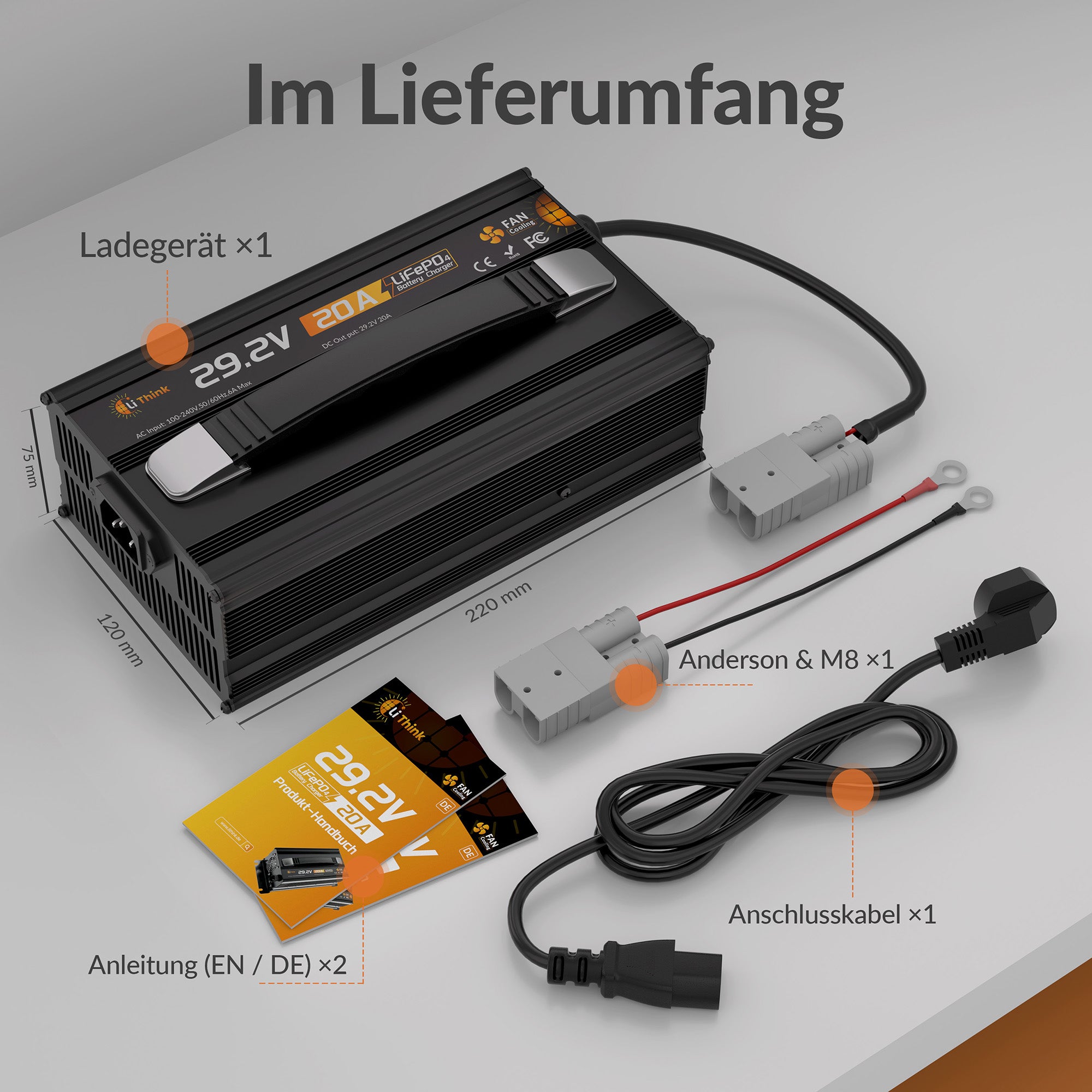 Lithink 29.2V 20A Ladegerät mit aktivem Lüfter – für LiFePO₄, NCM und Blei-Batterien