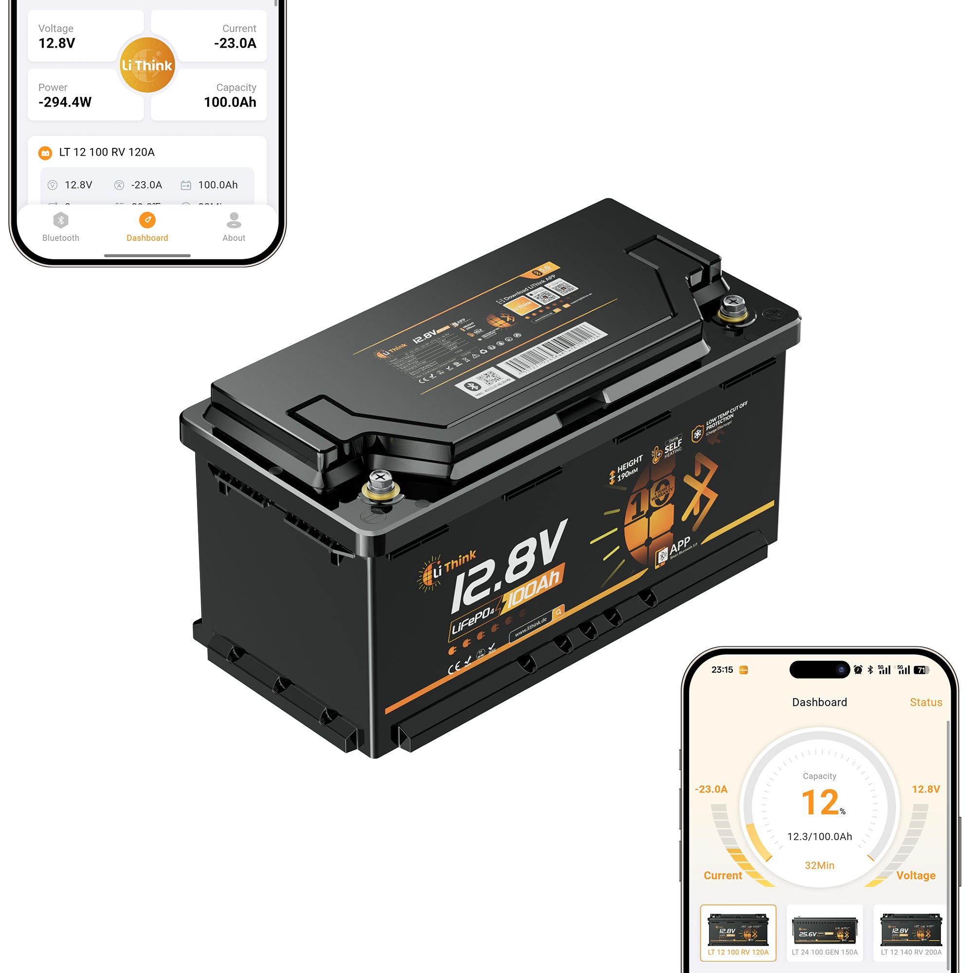 Lithink 12V 100Ah H190 LiFePO4 Batterie mit Bluetooth