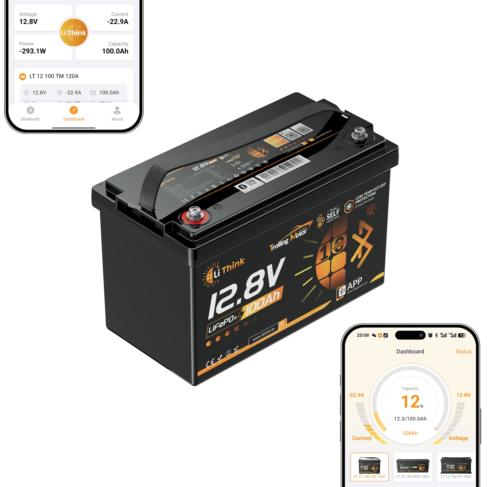 Lithink 12V 100Ah TM LiFePO4 Batterie mit Bluetooth
