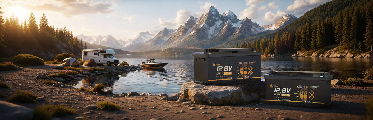 LiThink LiFePO4-Batterien beim Camping am Bergsee mit Wohnmobil und Boot