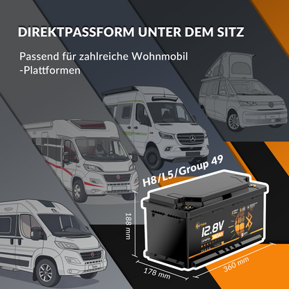 Lithink 12V 140Ah H190 LiFePO4 Batterie mit Bluetooth & Selbstheizung – DIN H8 für Wohnmobil-Untersitz