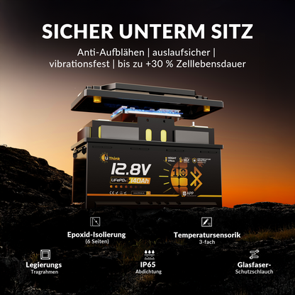 Lithink 12V 140Ah H190 LiFePO4 Batterie mit Bluetooth & Selbstheizung – DIN H8 für Wohnmobil-Untersitz