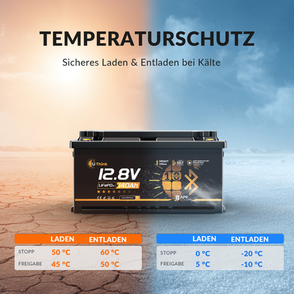 Lithink 12V 140Ah H190 LiFePO4 Batterie mit Bluetooth & Selbstheizung – DIN H8 für Wohnmobil-Untersitz
