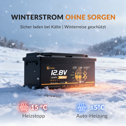 Lithink 12V 140Ah H190 LiFePO4 Batterie mit Bluetooth & Selbstheizung – DIN H8 für Wohnmobil-Untersitz